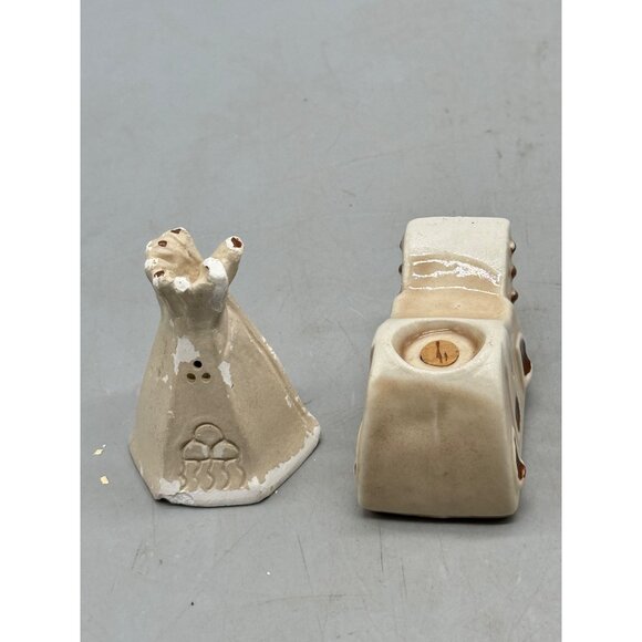 Vintage Native American Ceramic Teepee & Adobe House Salt pepper shaker READ - Picture 3 of 6